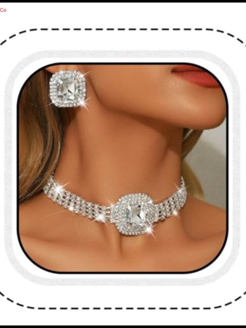 Unicra Rhinestone Choker Necklace Earrings Jewelry Set